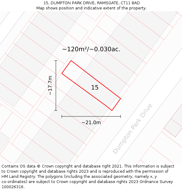 15, DUMPTON PARK DRIVE, RAMSGATE, CT11 8AD: Plot and title map