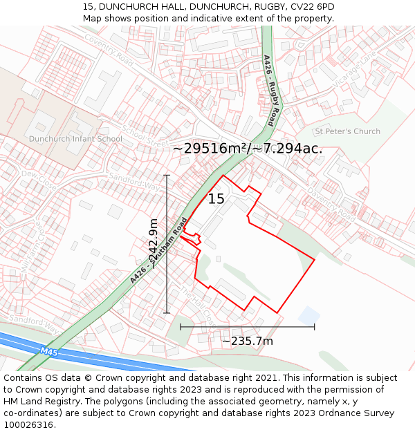 15, DUNCHURCH HALL, DUNCHURCH, RUGBY, CV22 6PD: Plot and title map
