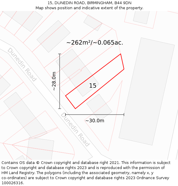 15, DUNEDIN ROAD, BIRMINGHAM, B44 9DN: Plot and title map