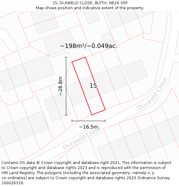 15, DUNKELD CLOSE, BLYTH, NE24 3SP: Plot and title map