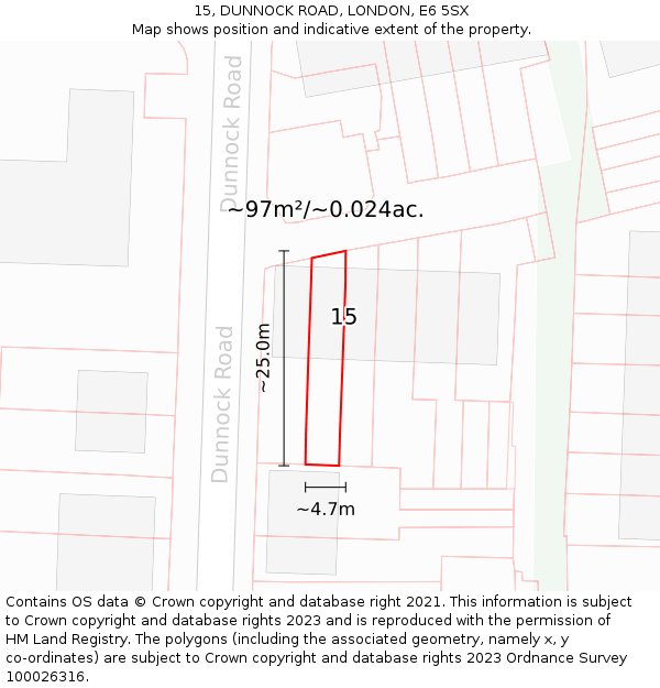 15, DUNNOCK ROAD, LONDON, E6 5SX: Plot and title map