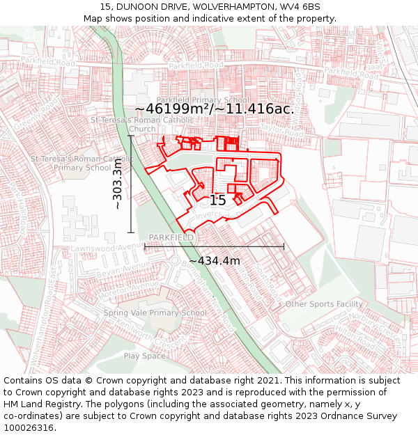 15, DUNOON DRIVE, WOLVERHAMPTON, WV4 6BS: Plot and title map