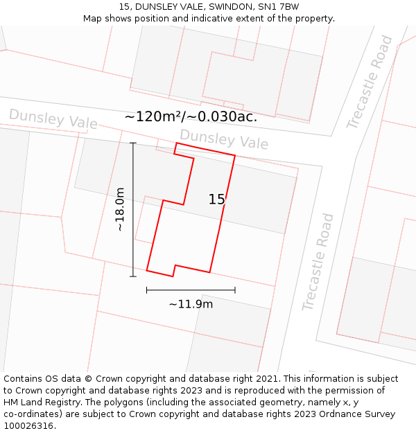 15, DUNSLEY VALE, SWINDON, SN1 7BW: Plot and title map