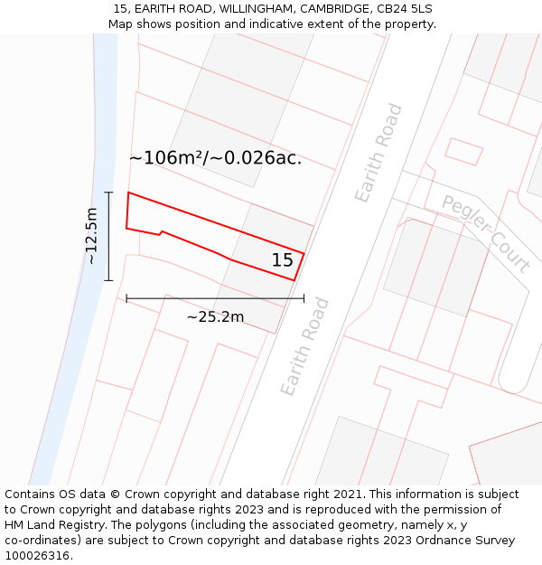 15, EARITH ROAD, WILLINGHAM, CAMBRIDGE, CB24 5LS: Plot and title map