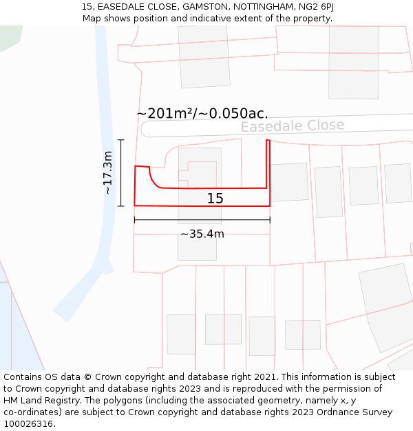 15, EASEDALE CLOSE, GAMSTON, NOTTINGHAM, NG2 6PJ: Plot and title map
