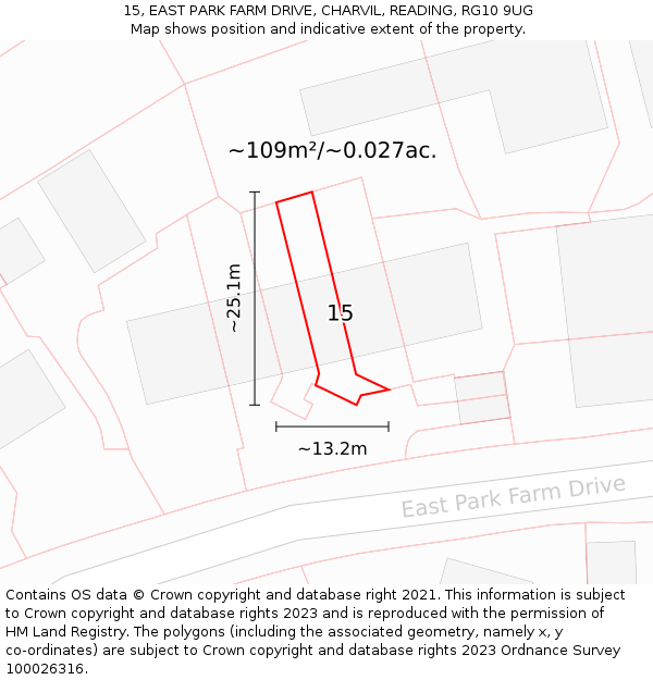 15, EAST PARK FARM DRIVE, CHARVIL, READING, RG10 9UG: Plot and title map