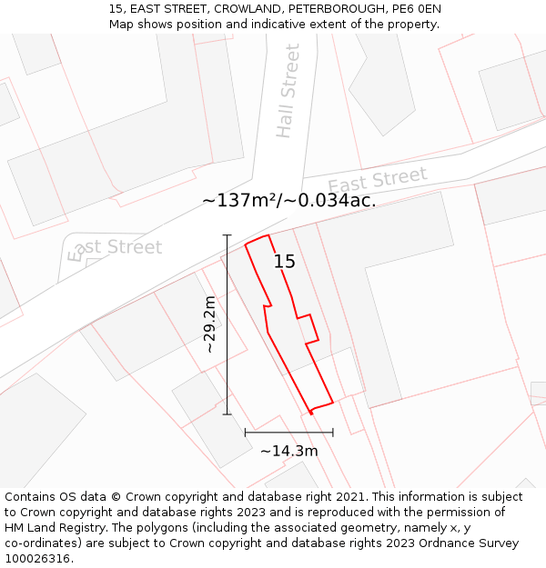 15, EAST STREET, CROWLAND, PETERBOROUGH, PE6 0EN: Plot and title map