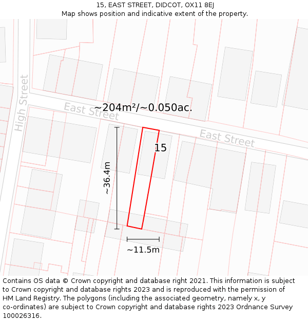 15, EAST STREET, DIDCOT, OX11 8EJ: Plot and title map