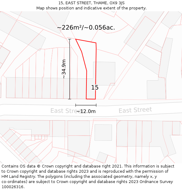 15, EAST STREET, THAME, OX9 3JS: Plot and title map