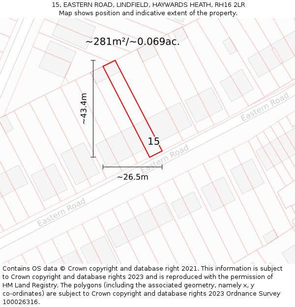 15, EASTERN ROAD, LINDFIELD, HAYWARDS HEATH, RH16 2LR: Plot and title map