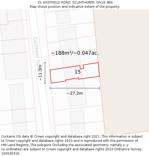 15, EASTFIELD ROAD, SCUNTHORPE, DN16 3BS: Plot and title map