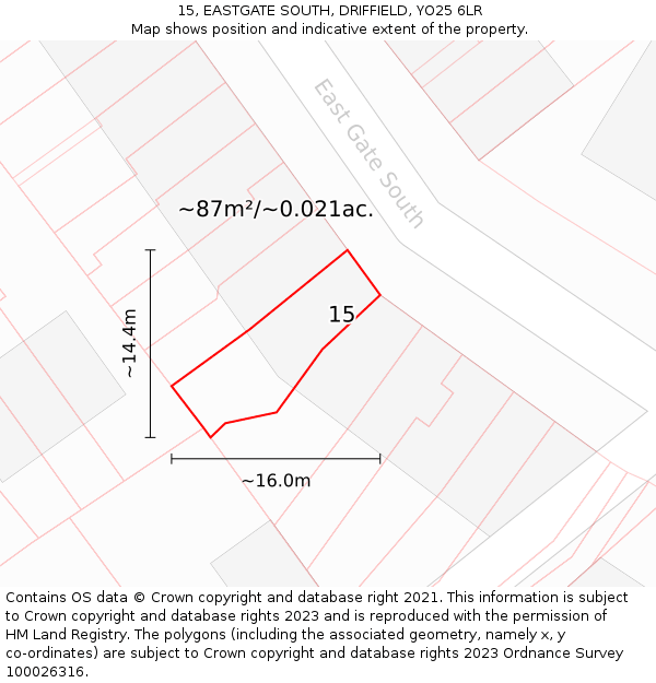 15, EASTGATE SOUTH, DRIFFIELD, YO25 6LR: Plot and title map