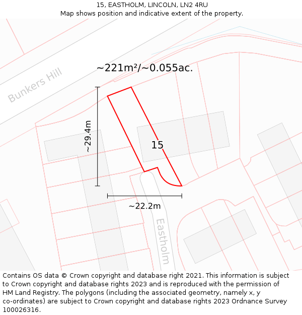 15, EASTHOLM, LINCOLN, LN2 4RU: Plot and title map