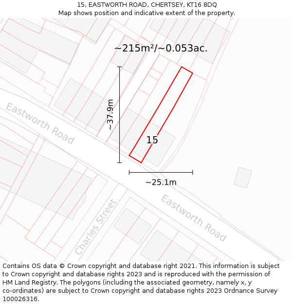 15, EASTWORTH ROAD, CHERTSEY, KT16 8DQ: Plot and title map