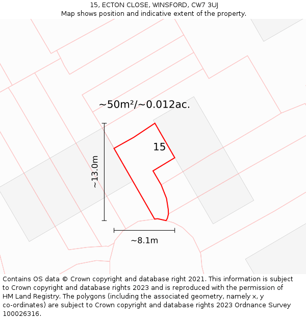15, ECTON CLOSE, WINSFORD, CW7 3UJ: Plot and title map