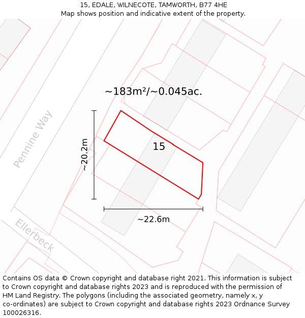 15, EDALE, WILNECOTE, TAMWORTH, B77 4HE: Plot and title map