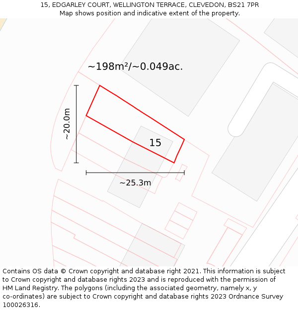 15, EDGARLEY COURT, WELLINGTON TERRACE, CLEVEDON, BS21 7PR: Plot and title map