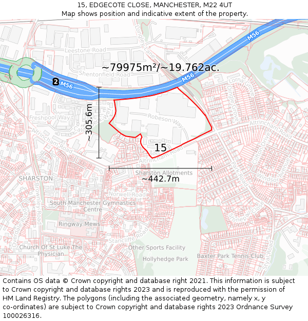 15, EDGECOTE CLOSE, MANCHESTER, M22 4UT: Plot and title map