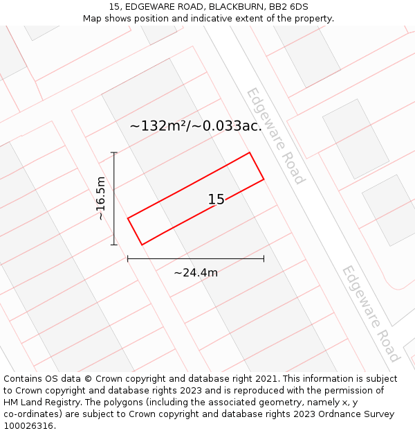 15, EDGEWARE ROAD, BLACKBURN, BB2 6DS: Plot and title map