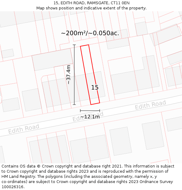 15, EDITH ROAD, RAMSGATE, CT11 0EN: Plot and title map