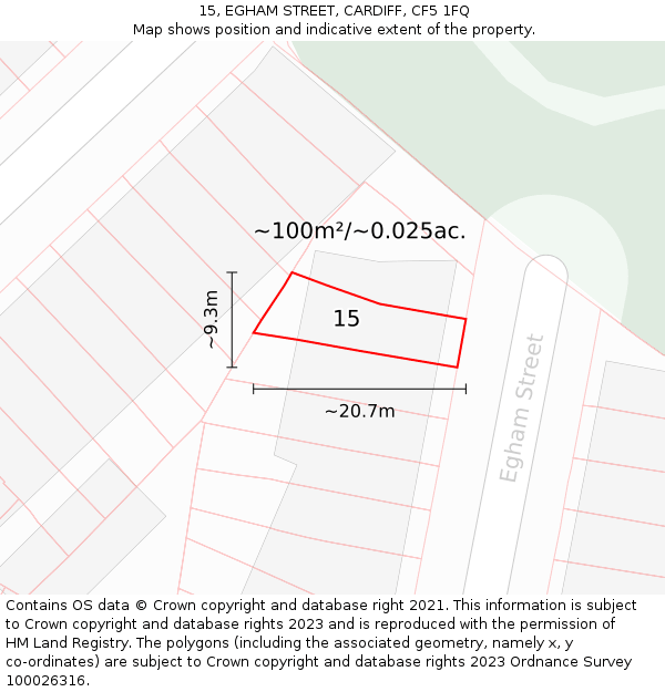 15, EGHAM STREET, CARDIFF, CF5 1FQ: Plot and title map