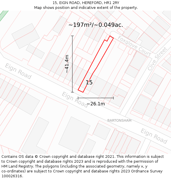 15, EIGN ROAD, HEREFORD, HR1 2RY: Plot and title map