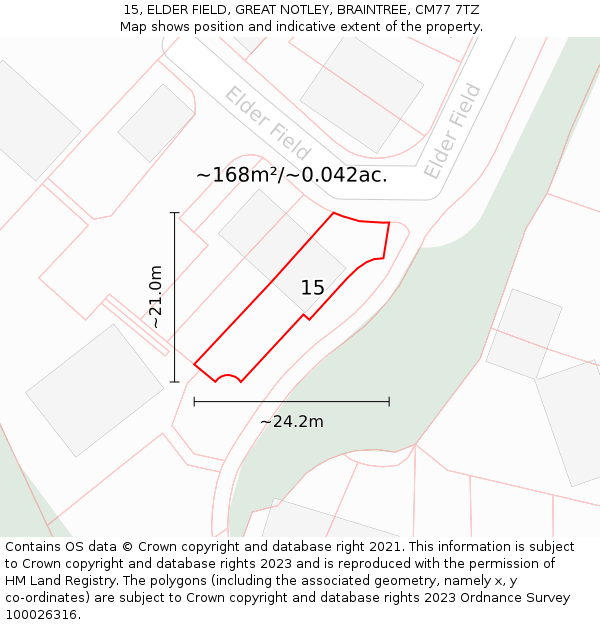 15, ELDER FIELD, GREAT NOTLEY, BRAINTREE, CM77 7TZ: Plot and title map
