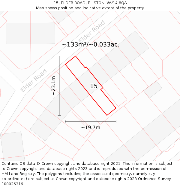 15, ELDER ROAD, BILSTON, WV14 8QA: Plot and title map