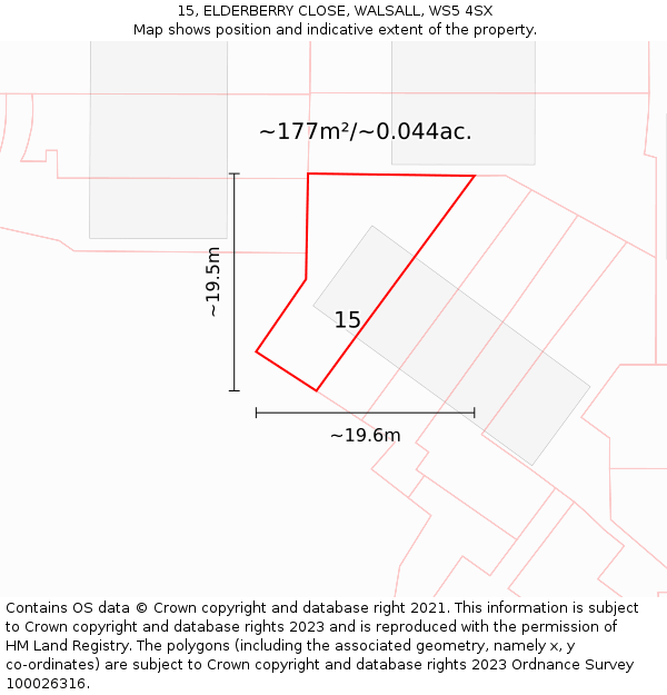 15, ELDERBERRY CLOSE, WALSALL, WS5 4SX: Plot and title map