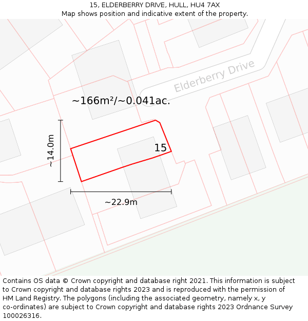 15, ELDERBERRY DRIVE, HULL, HU4 7AX: Plot and title map