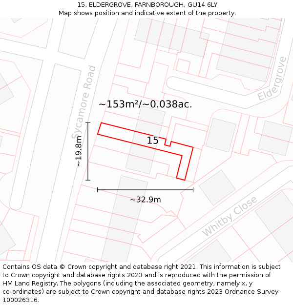 15, ELDERGROVE, FARNBOROUGH, GU14 6LY: Plot and title map