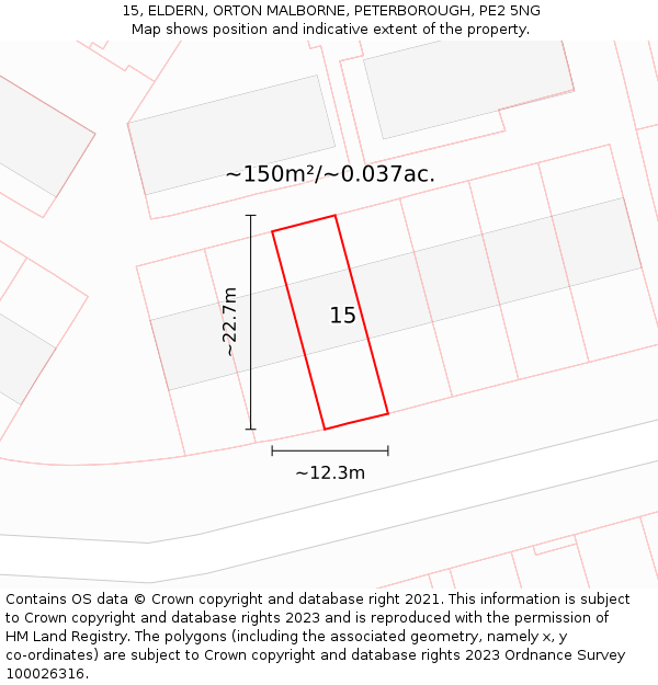 15, ELDERN, ORTON MALBORNE, PETERBOROUGH, PE2 5NG: Plot and title map