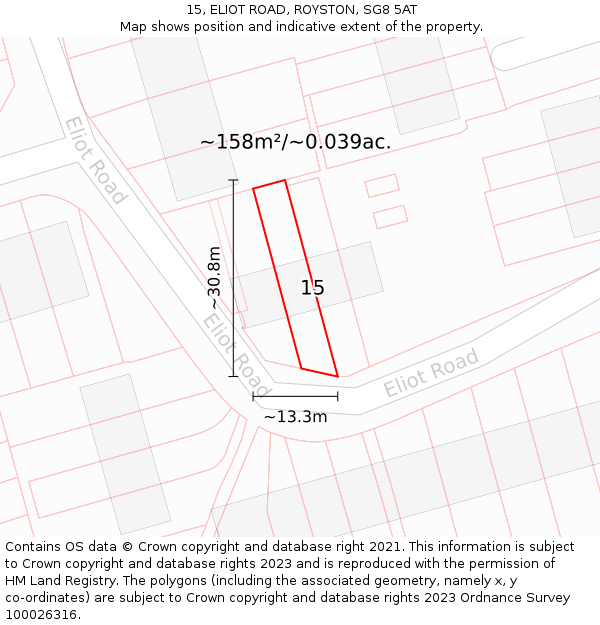 15, ELIOT ROAD, ROYSTON, SG8 5AT: Plot and title map