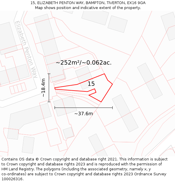 15, ELIZABETH PENTON WAY, BAMPTON, TIVERTON, EX16 9GA: Plot and title map