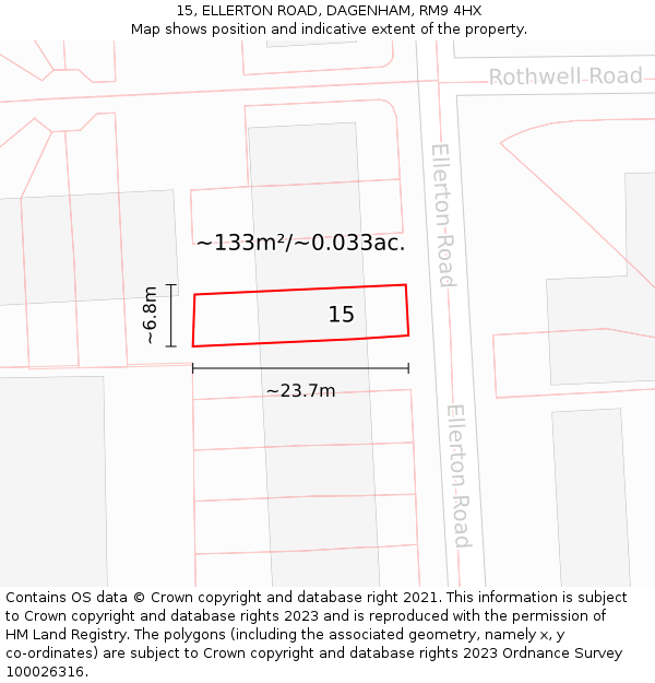 15, ELLERTON ROAD, DAGENHAM, RM9 4HX: Plot and title map