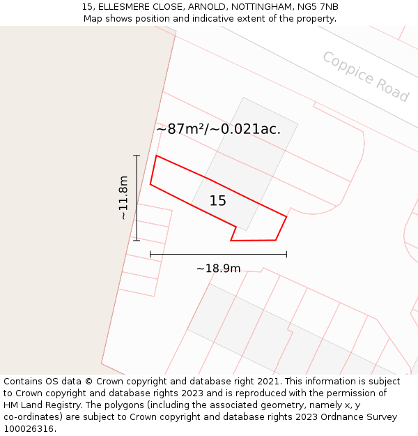 15, ELLESMERE CLOSE, ARNOLD, NOTTINGHAM, NG5 7NB: Plot and title map