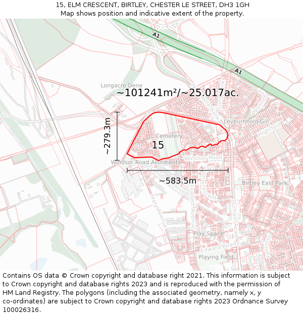 15, ELM CRESCENT, BIRTLEY, CHESTER LE STREET, DH3 1GH: Plot and title map