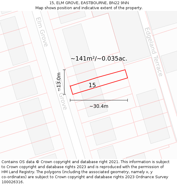 15, ELM GROVE, EASTBOURNE, BN22 9NN: Plot and title map