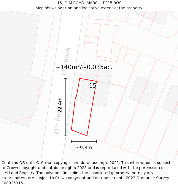 15, ELM ROAD, MARCH, PE15 8QS: Plot and title map