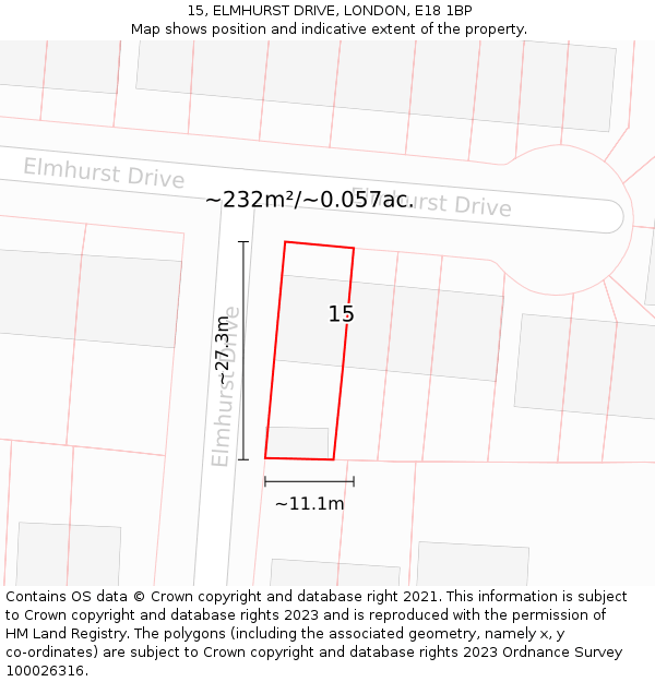 15, ELMHURST DRIVE, LONDON, E18 1BP: Plot and title map