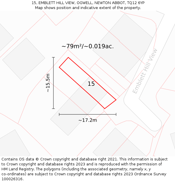 15, EMBLETT HILL VIEW, OGWELL, NEWTON ABBOT, TQ12 6YP: Plot and title map