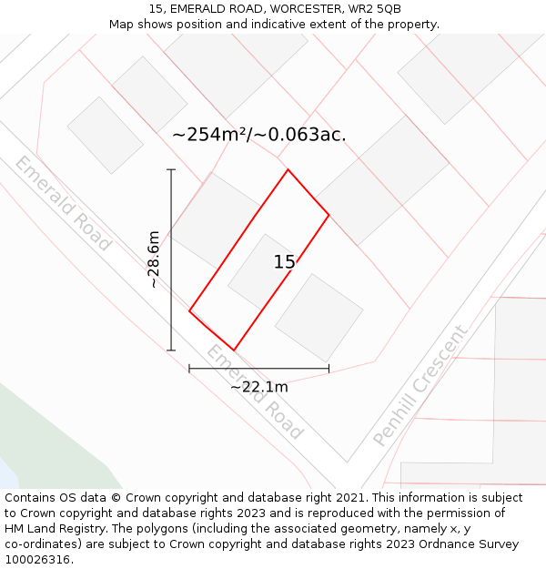 15, EMERALD ROAD, WORCESTER, WR2 5QB: Plot and title map
