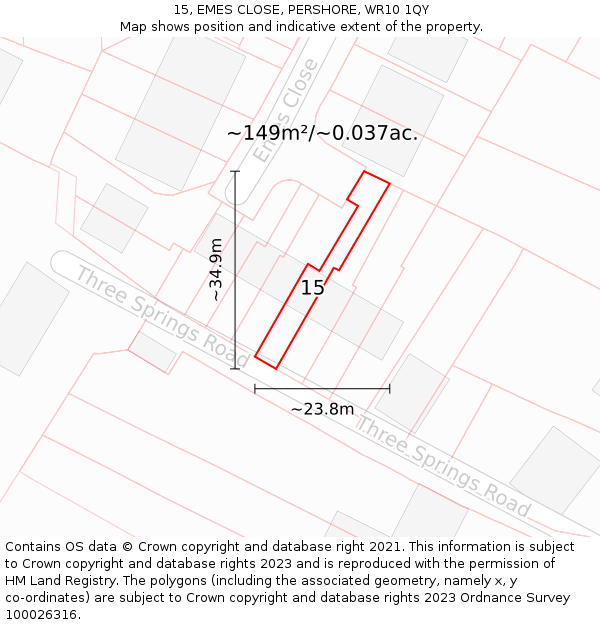 15, EMES CLOSE, PERSHORE, WR10 1QY: Plot and title map