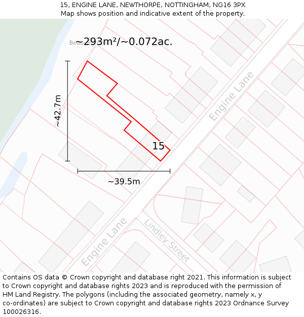15, ENGINE LANE, NEWTHORPE, NOTTINGHAM, NG16 3PX: Plot and title map
