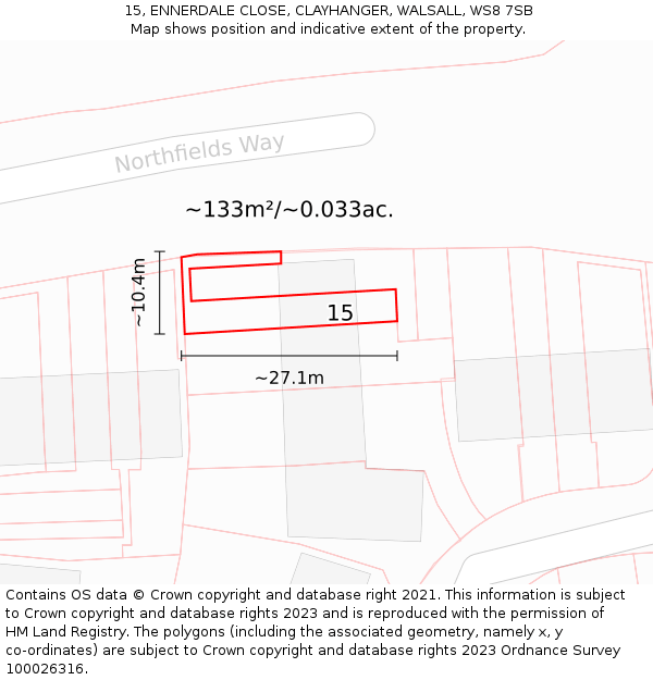 15, ENNERDALE CLOSE, CLAYHANGER, WALSALL, WS8 7SB: Plot and title map