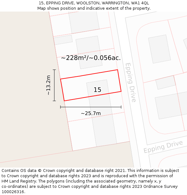 15, EPPING DRIVE, WOOLSTON, WARRINGTON, WA1 4QL: Plot and title map