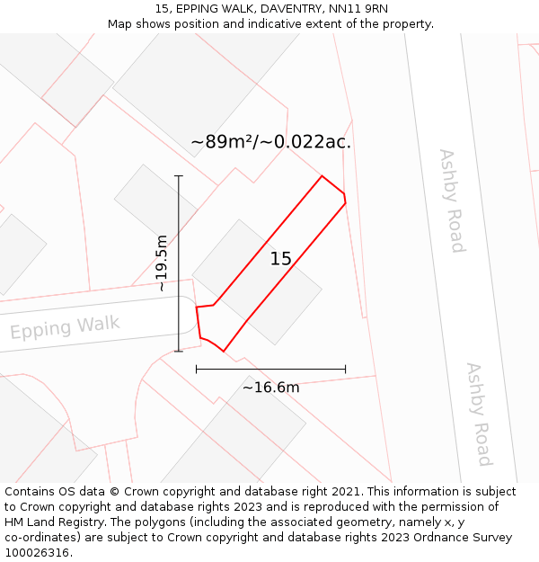15, EPPING WALK, DAVENTRY, NN11 9RN: Plot and title map