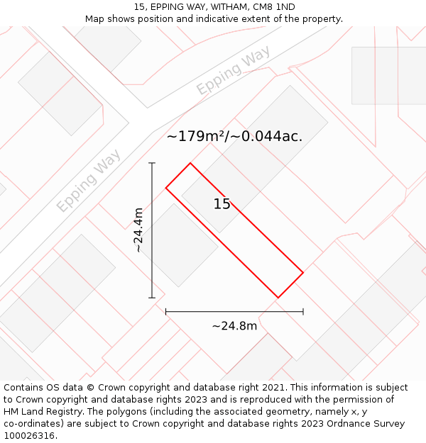 15, EPPING WAY, WITHAM, CM8 1ND: Plot and title map