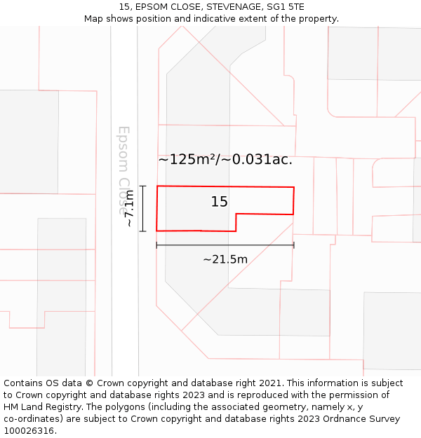 15, EPSOM CLOSE, STEVENAGE, SG1 5TE: Plot and title map