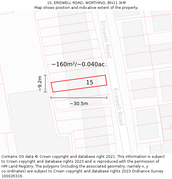 15, ERISWELL ROAD, WORTHING, BN11 3HP: Plot and title map